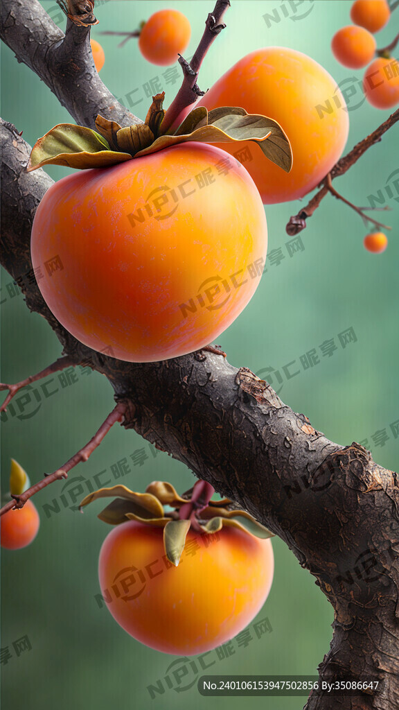 一片柿子树 树上结满了果实