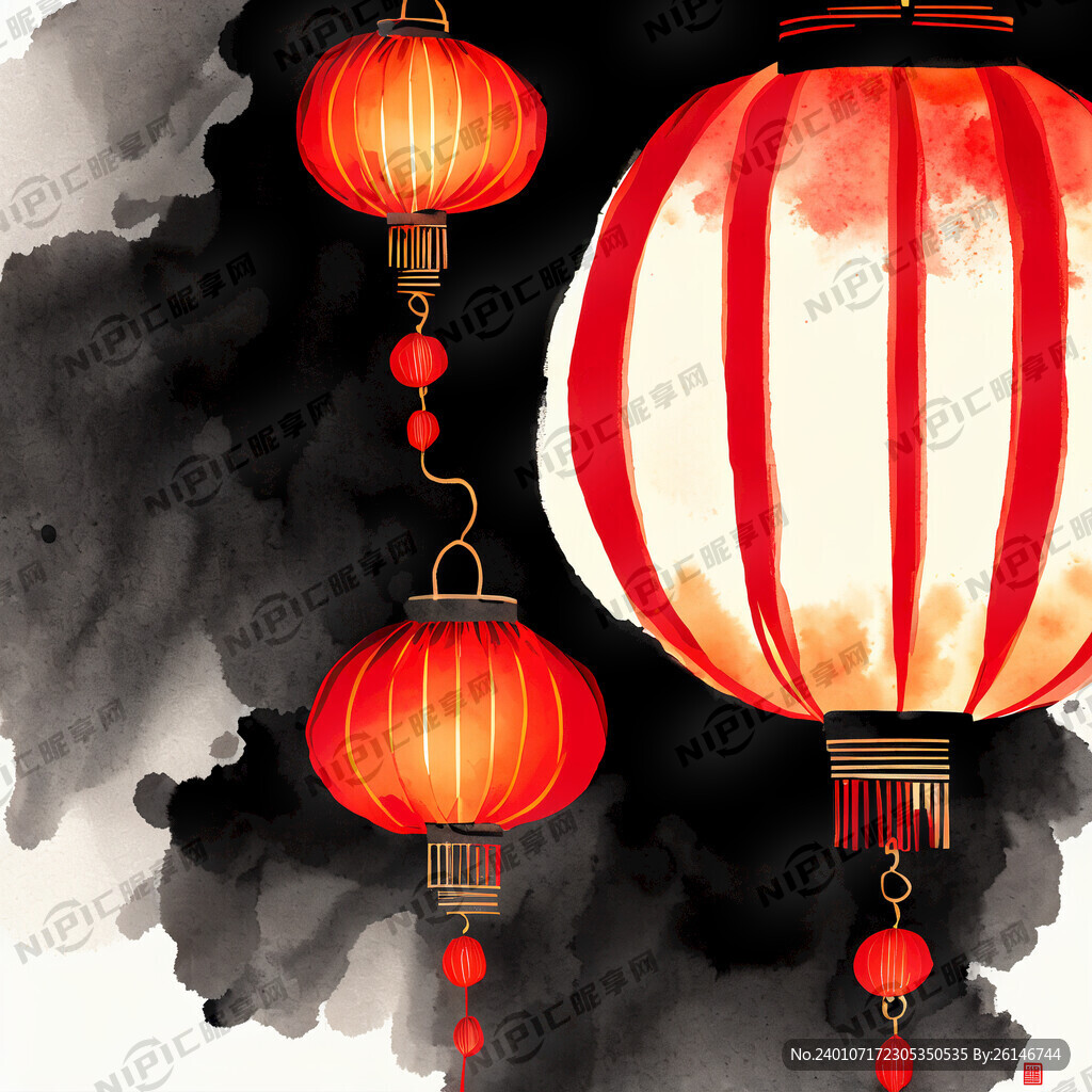 红色的中国灯笼和中国鞭炮