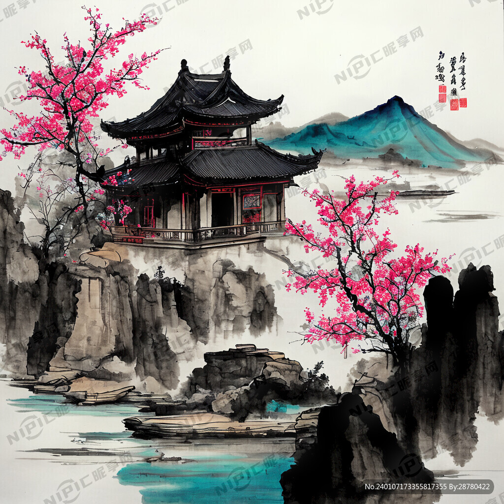 石磨 中国风 中国画 写意