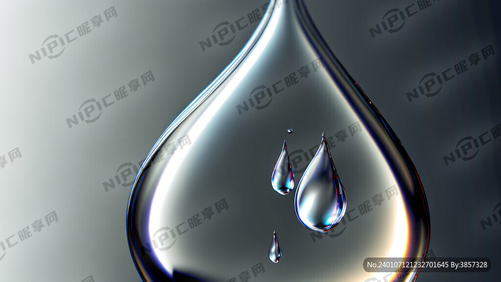 透明的水滴 在金属镜面上