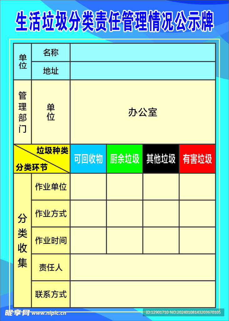 生活垃圾分类责任管理情况公示牌