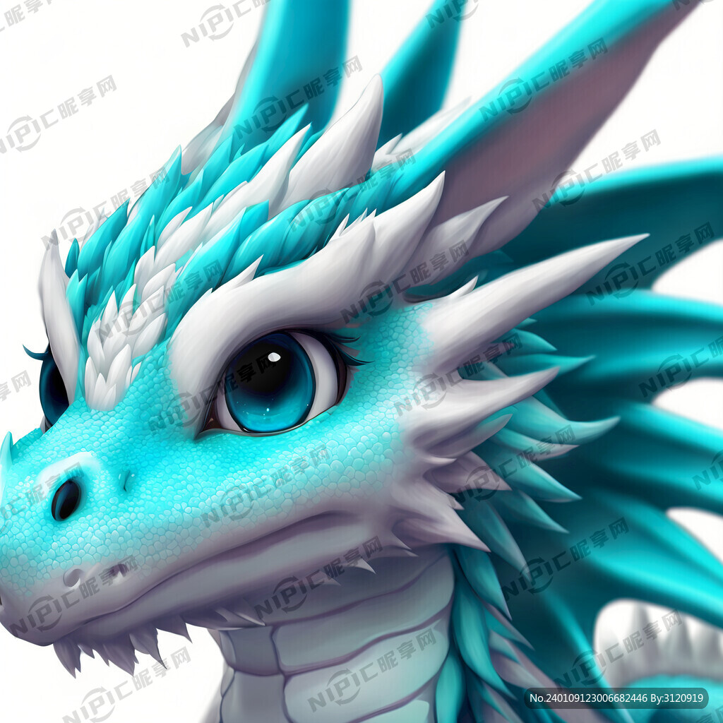 一条青白色相间可爱的龙 动漫