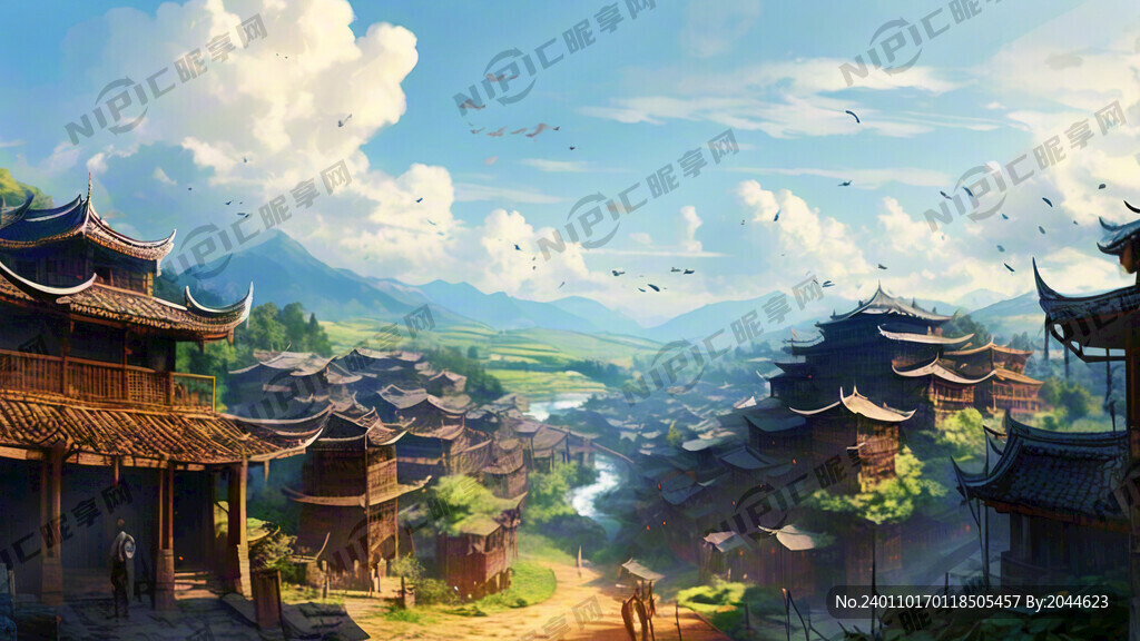 梦幻唯美苗寨主体全景 明亮清晰