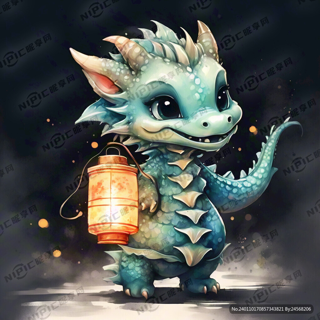 卡通 龙 可爱 龙提着灯笼
