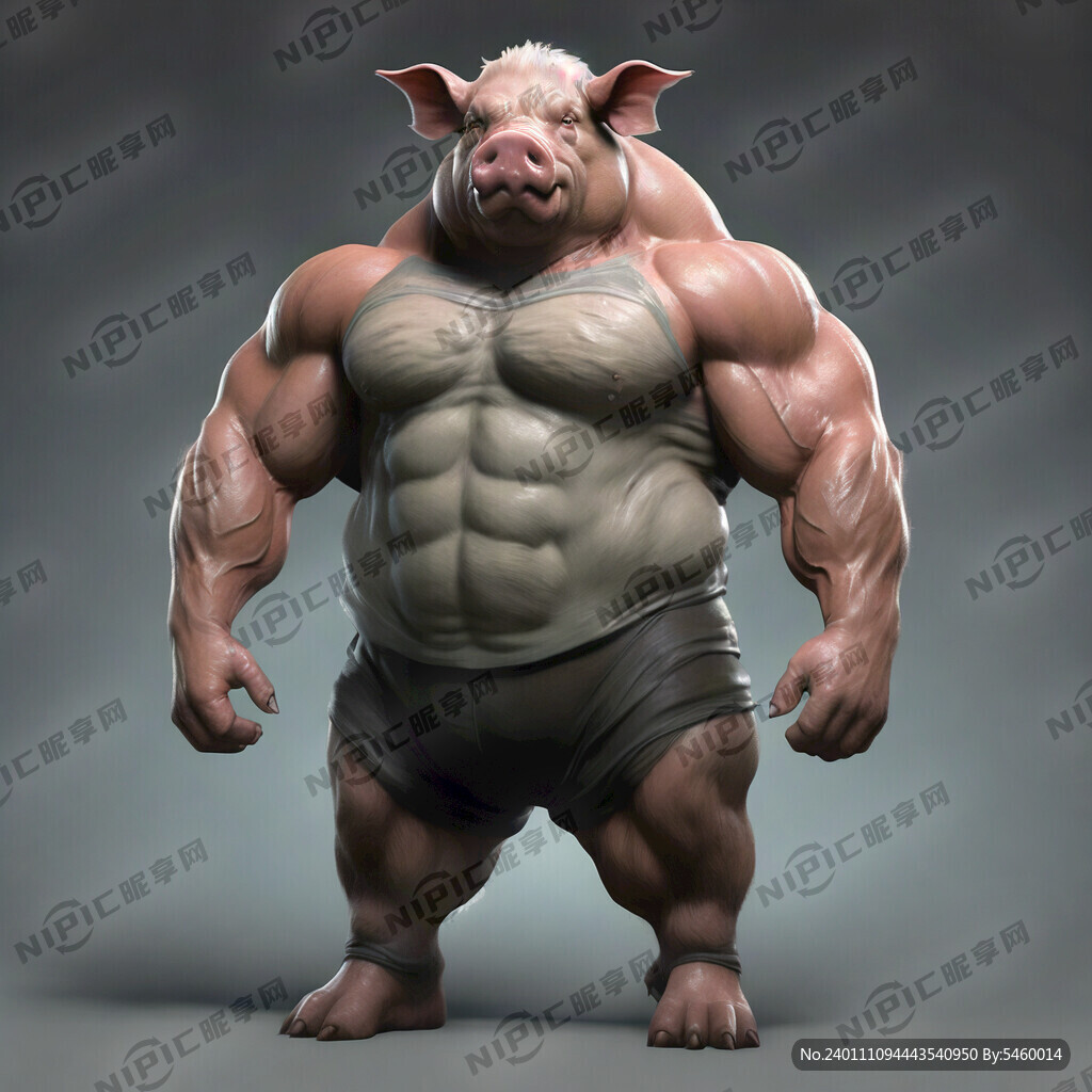 站立猪 肥硕 肌肉 和蔼 憨厚