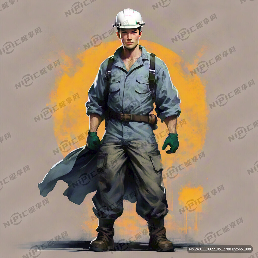 牛头人身的工人 全身 带安全帽