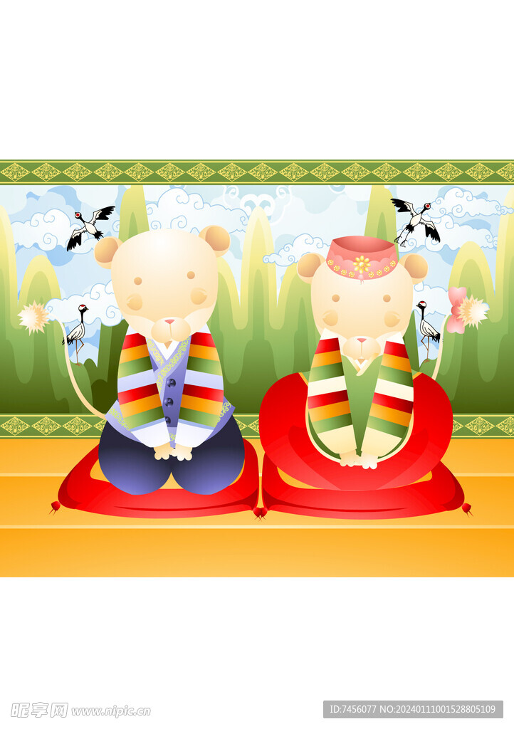 韩版矢量熊水彩风景画