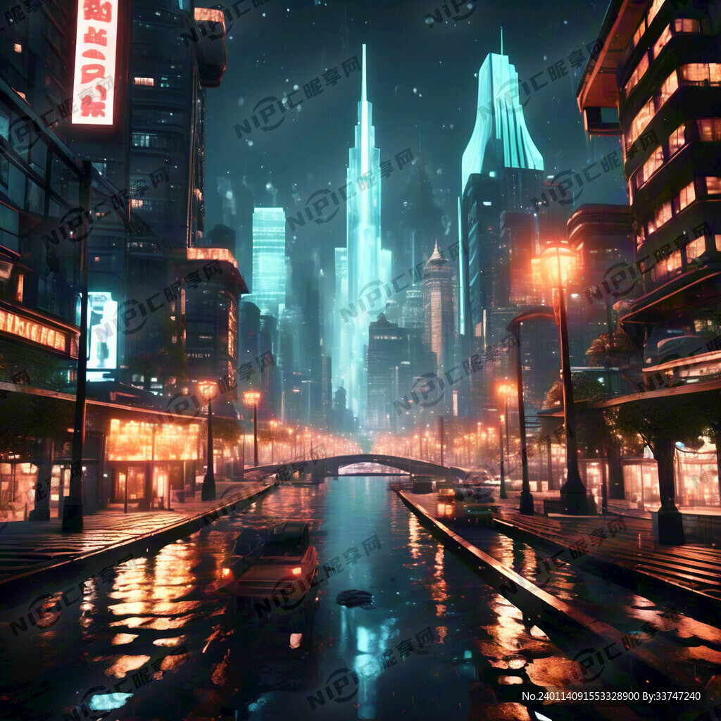 游戏里夜景繁华都市 青橙色调