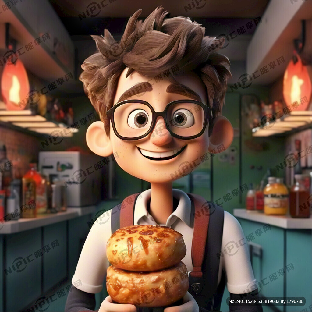 拿着烧烤肠的男生卡通