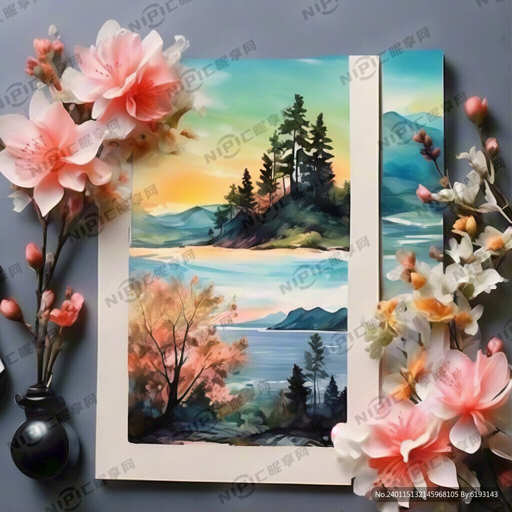 竖版便笺背景图清淡彩墨春光风景