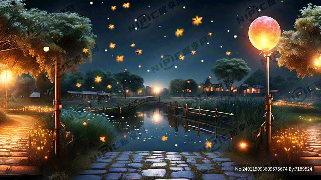 乡间小路 荷塘月色 全景横幅