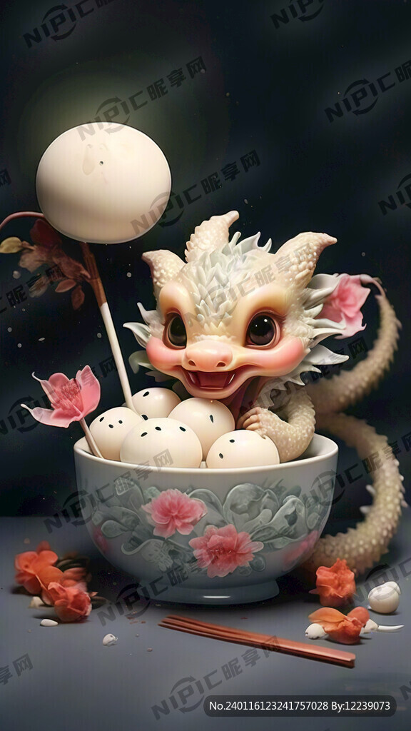 可爱的龙吃汤圆