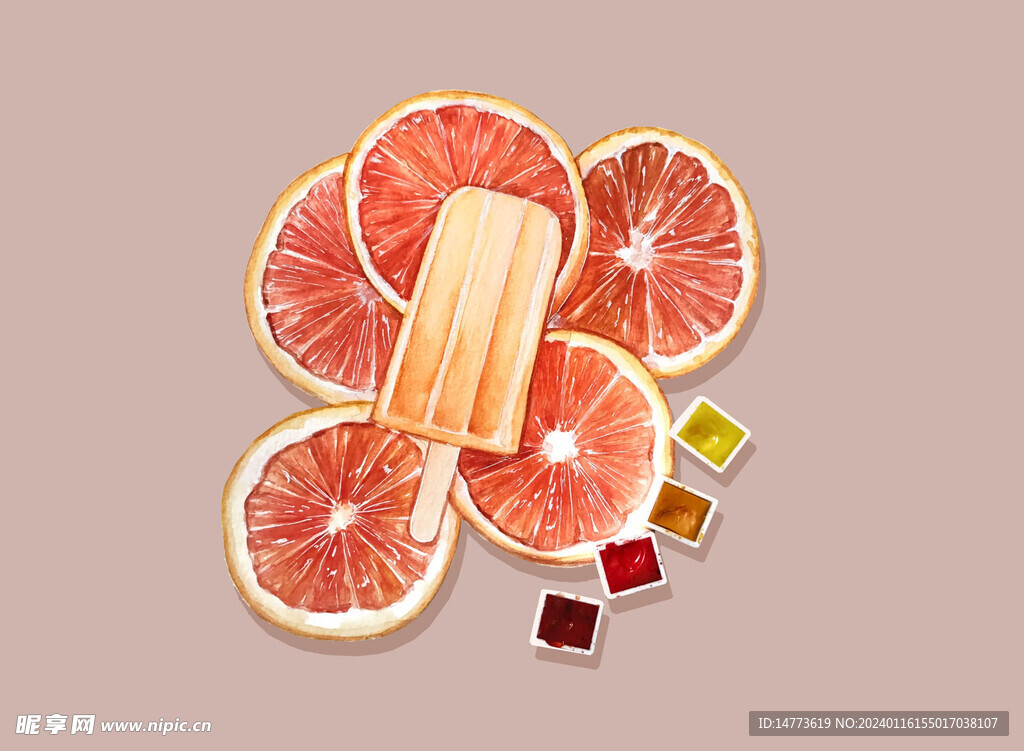 插画美食红柠檬冰棒