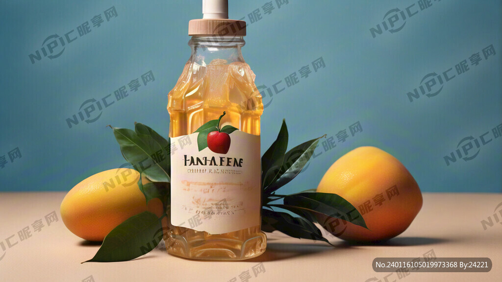 一个玻璃瓶装着芒果汁 有食欲