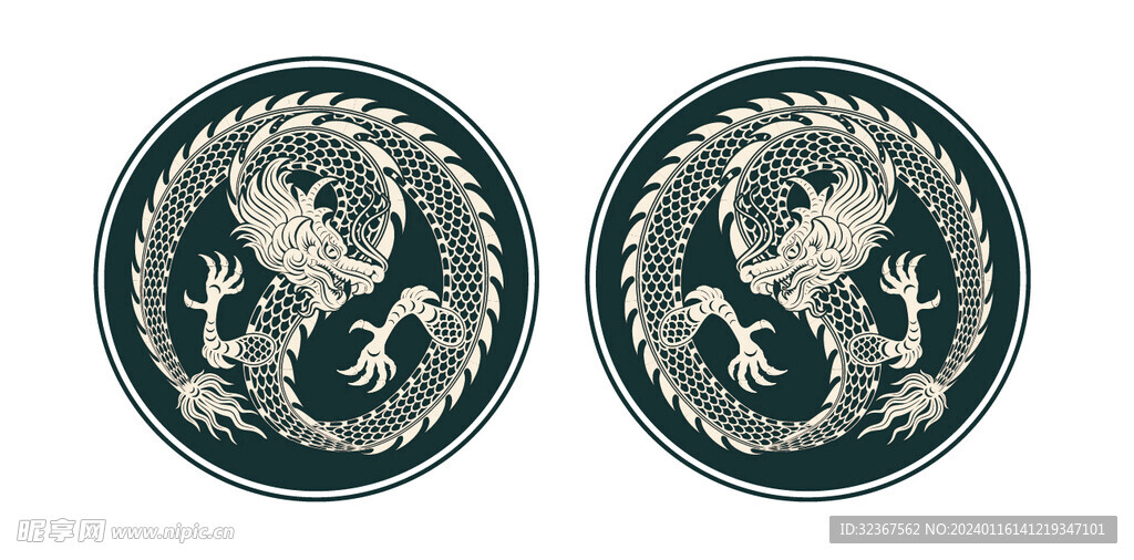 中式双龙剪纸风龙年素材