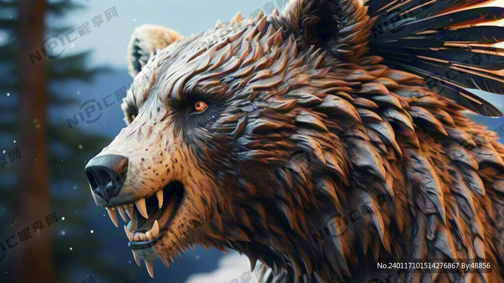 侧面熊 血盆大口 横向 会飞