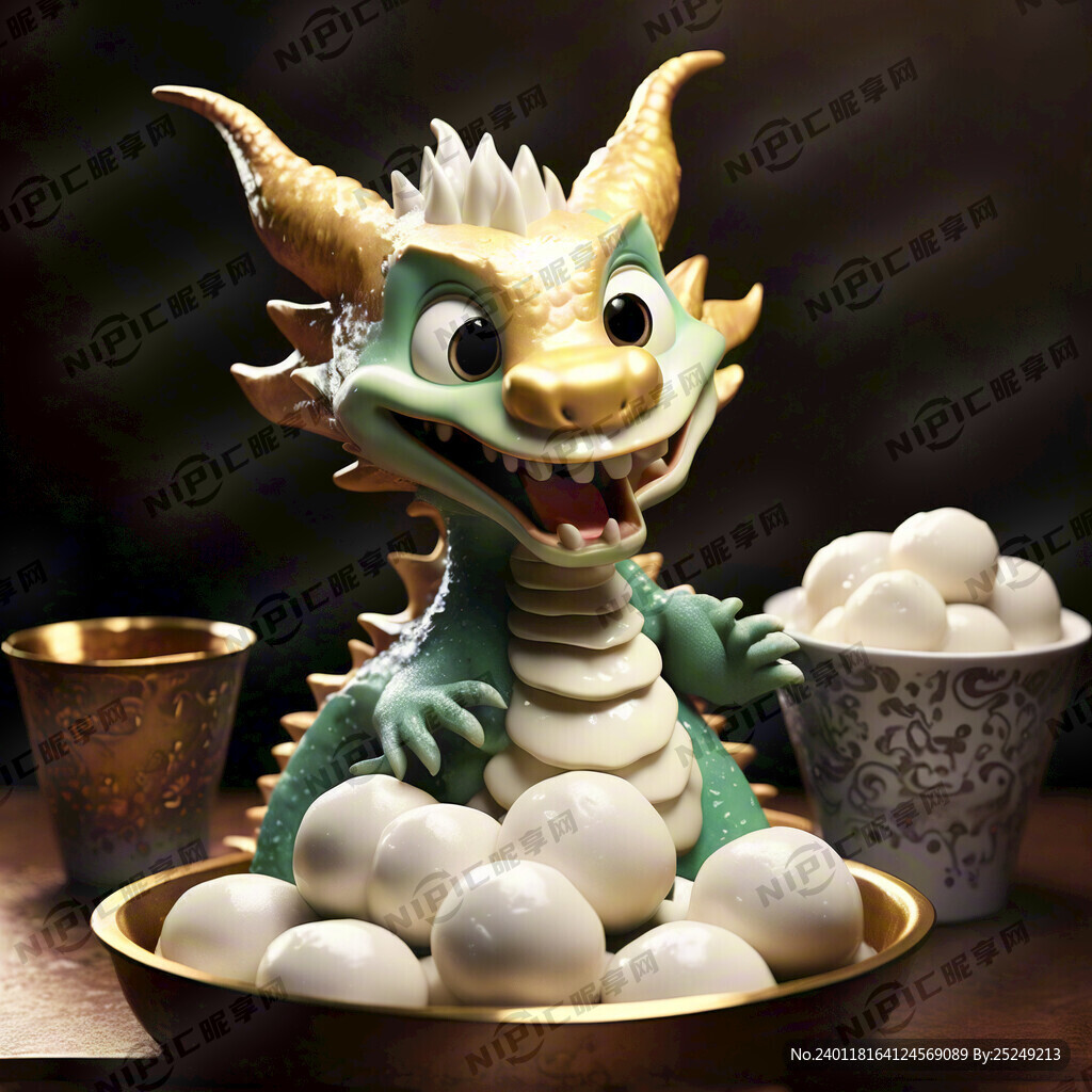 手捧汤圆的龙 卡通 立体效果