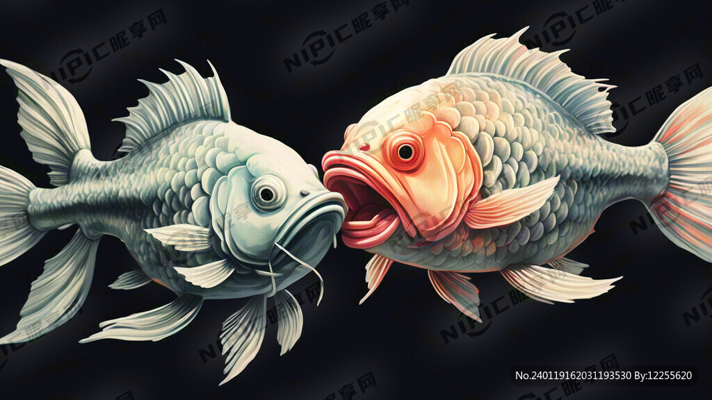 画两条鱼 嘴对嘴 代表鱼来运转