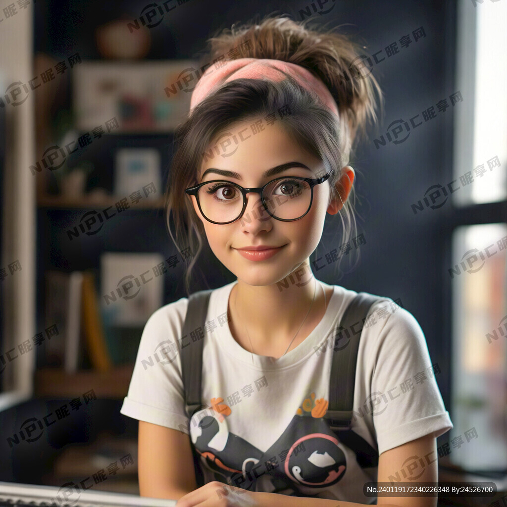 25岁戴眼镜的可爱卡通女孩