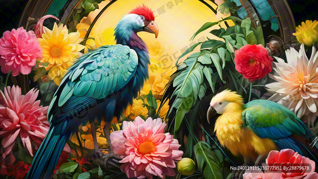 满屏鲜花绿叶 毛玻璃质感 动物