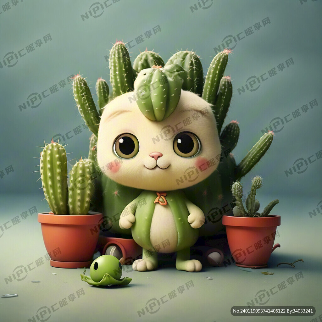 卡通 一个豌豆 一个绿植