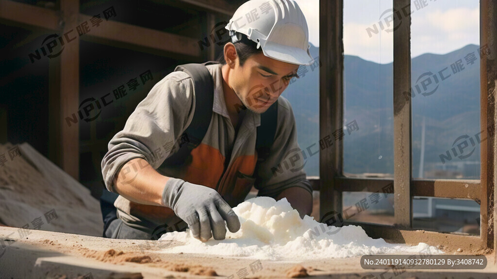 工地 一个人 打硅胶 窗子边