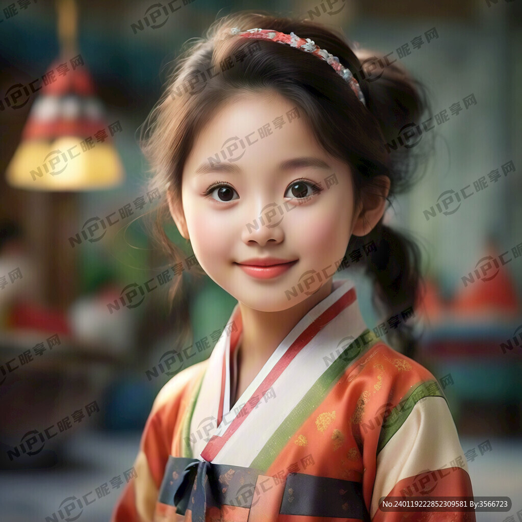 朝鲜民族可爱小姑娘卡通形象