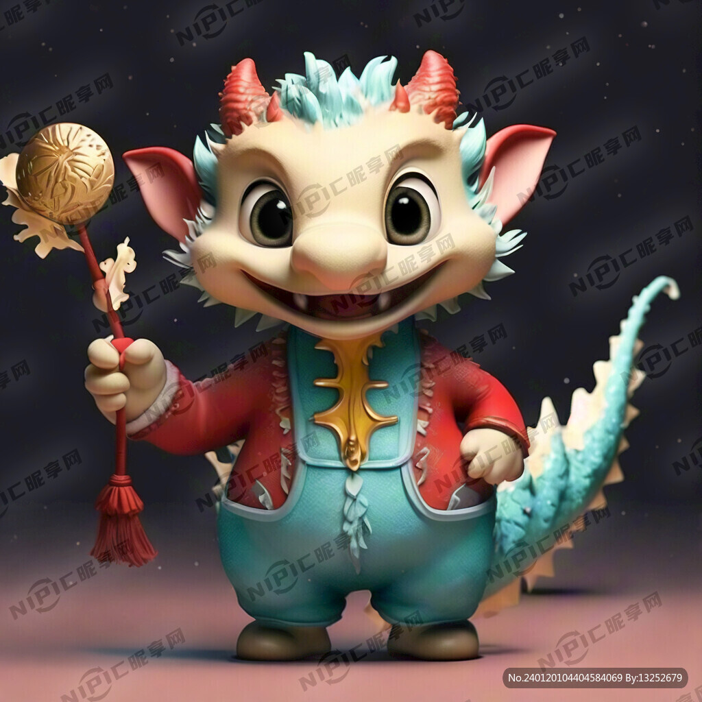 龙 卡通 祝贺 新年 穿工作服