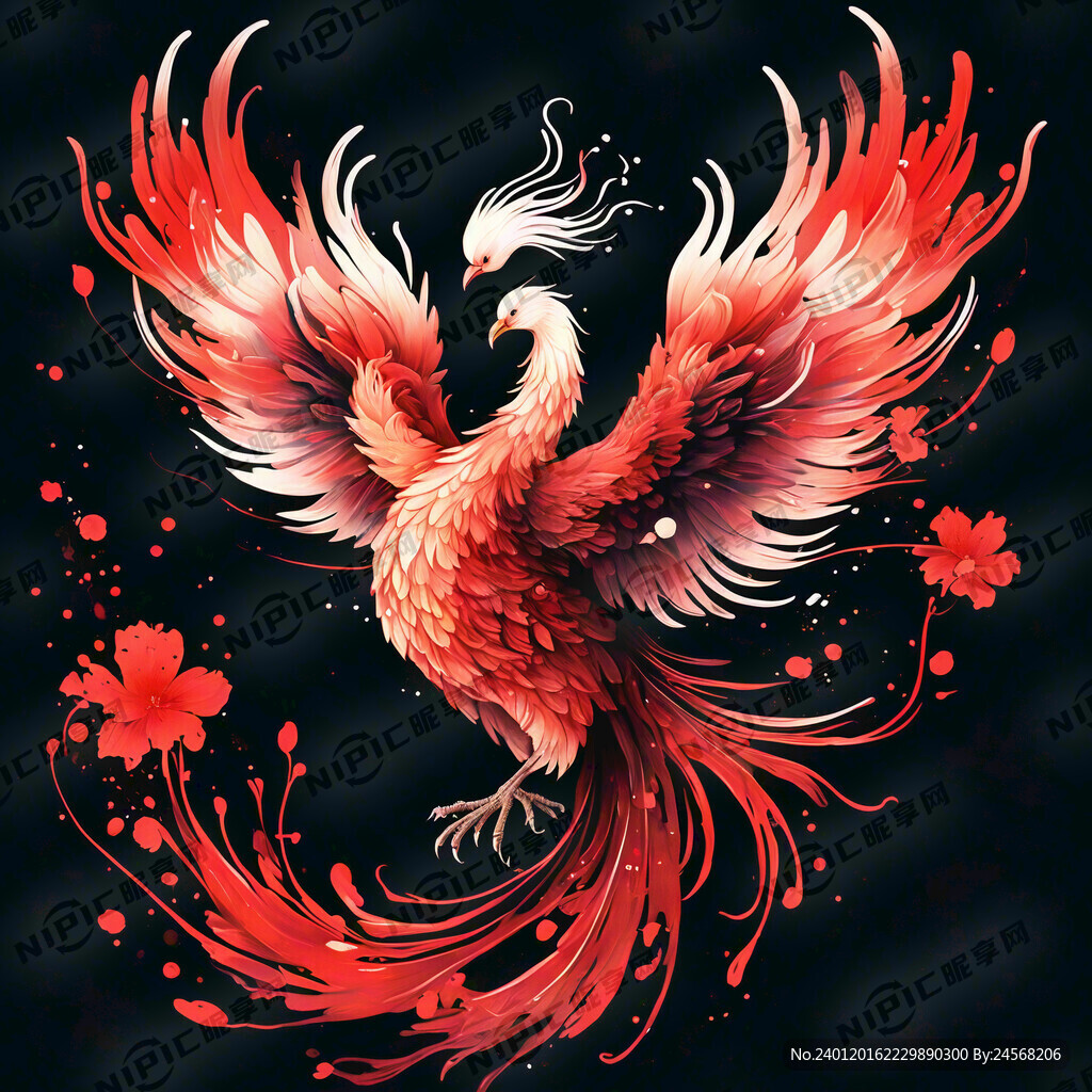 凤凰 插画 中国风 正面 红色
