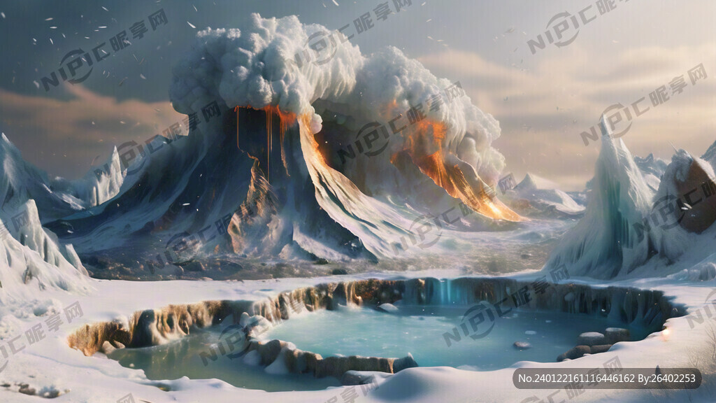 火山 冰泉 雪花 简洁大气