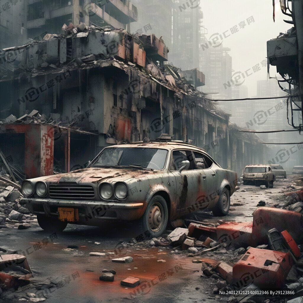城市废墟 破旧汽车 赛博朋克