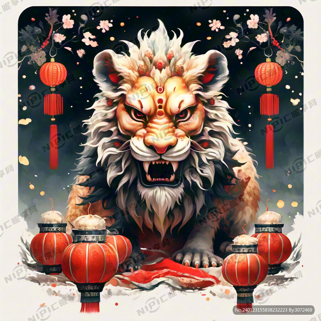 龙年春节贺岁 灯笼 炮仗 醒狮