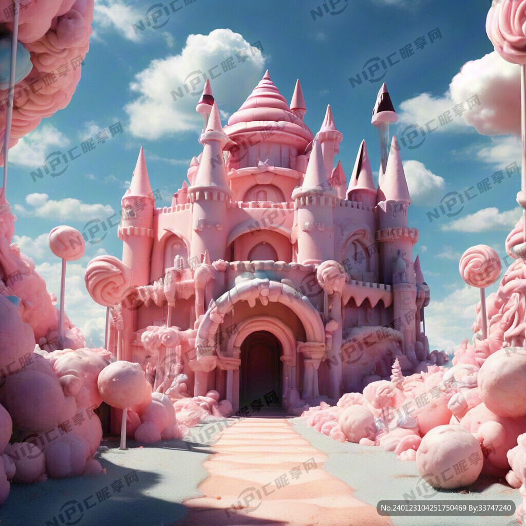 粉色糖果城堡 小道 云