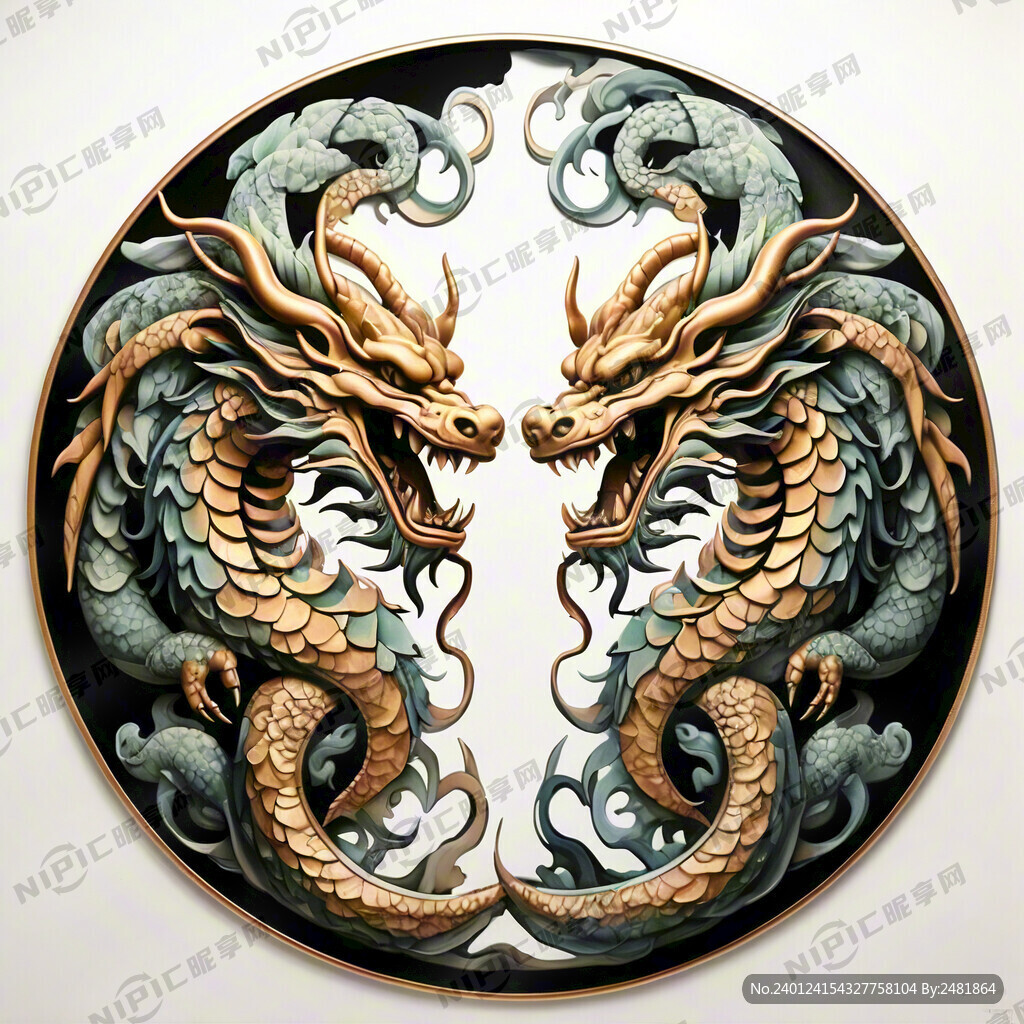 金色的两条太极样式生猛中国风的