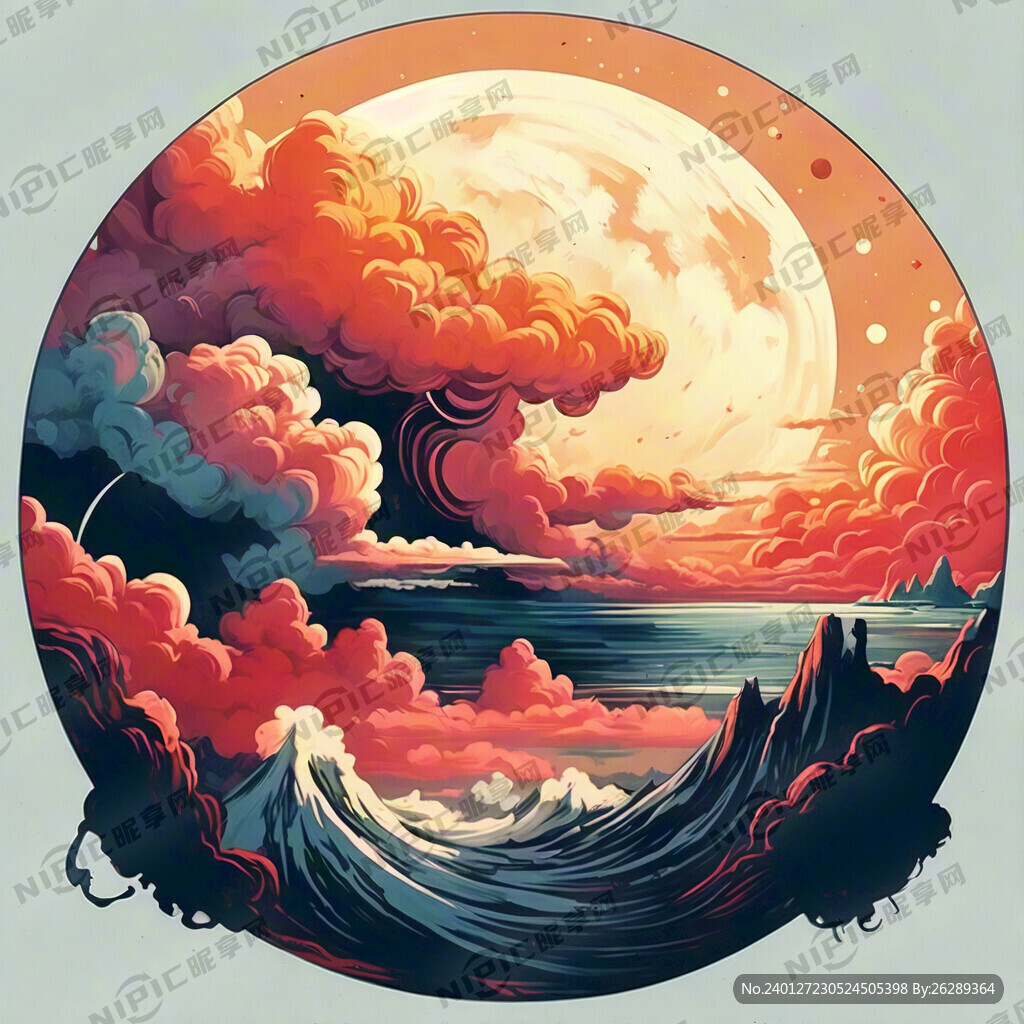 复古 夕阳云彩 插画
