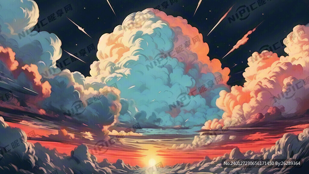 复古 夕阳云彩 插画