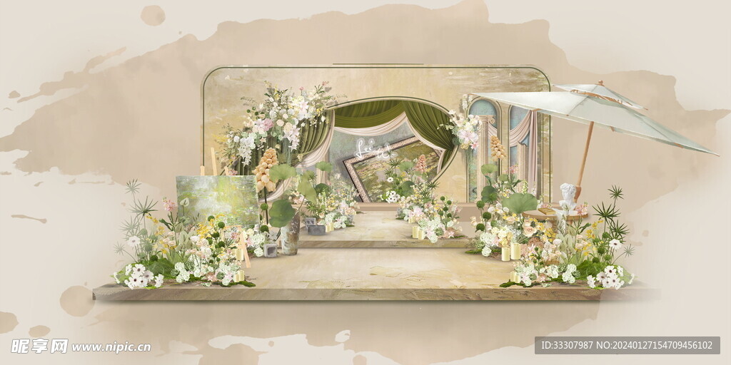 油画莫奈花园婚礼设计效果图