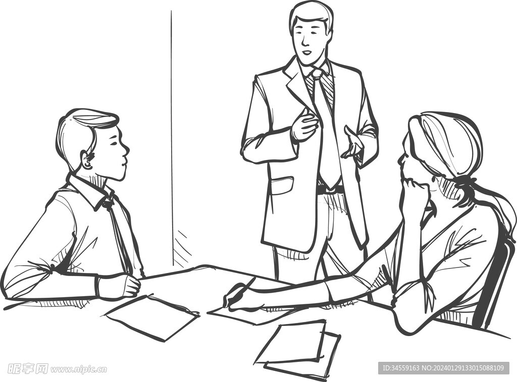 会议场景手绘图