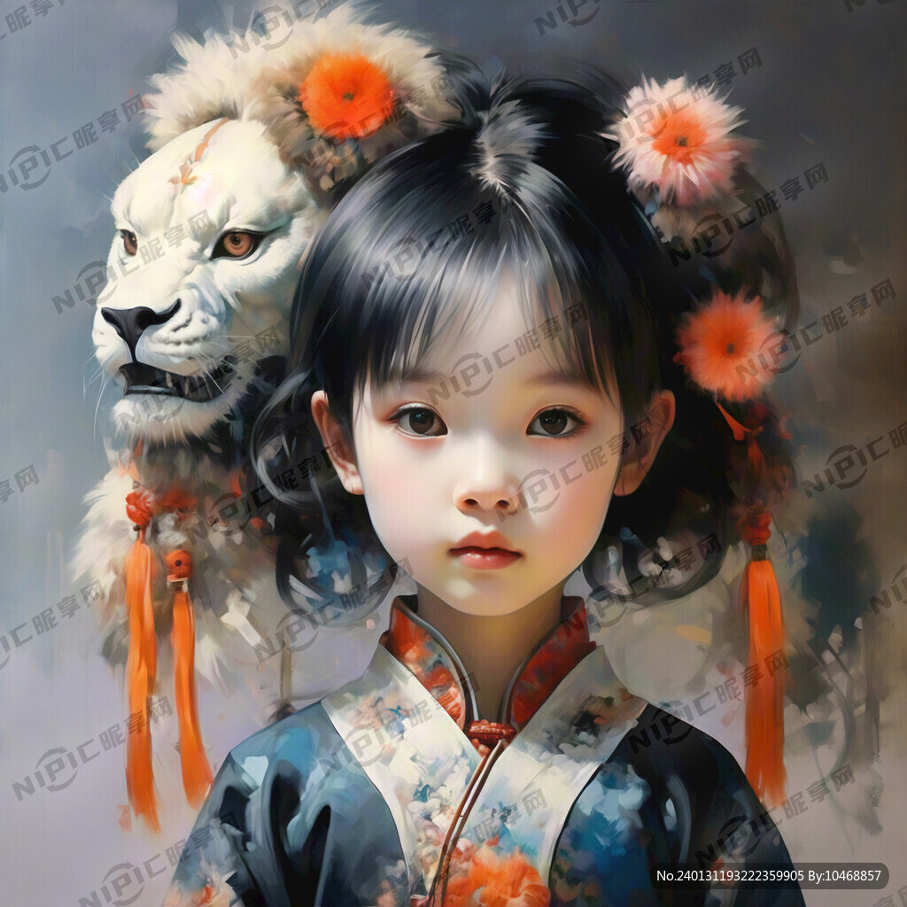 明代小女孩 黑色 超可爱 橙色