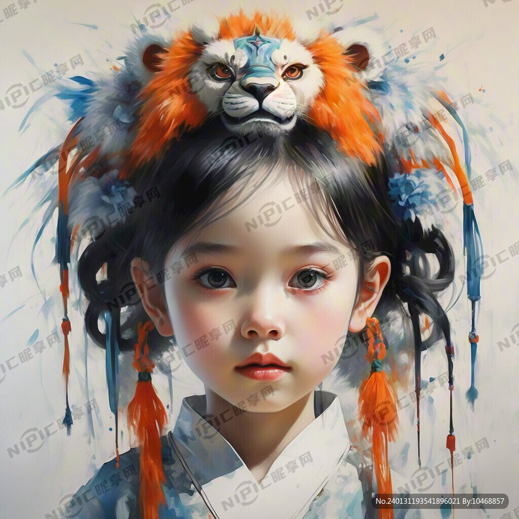 明代小女孩头上戴着巨大的中国舞