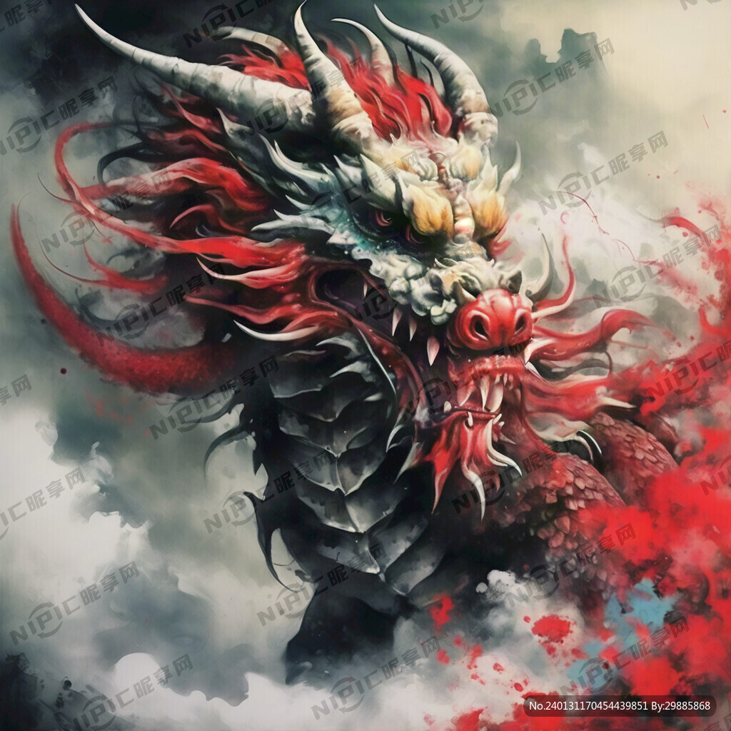 中国龙 红色 创意 高清 云雾