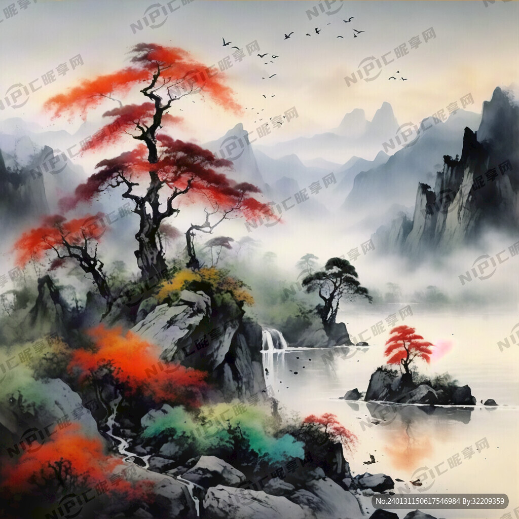 山谷 中国风 中国画 山水