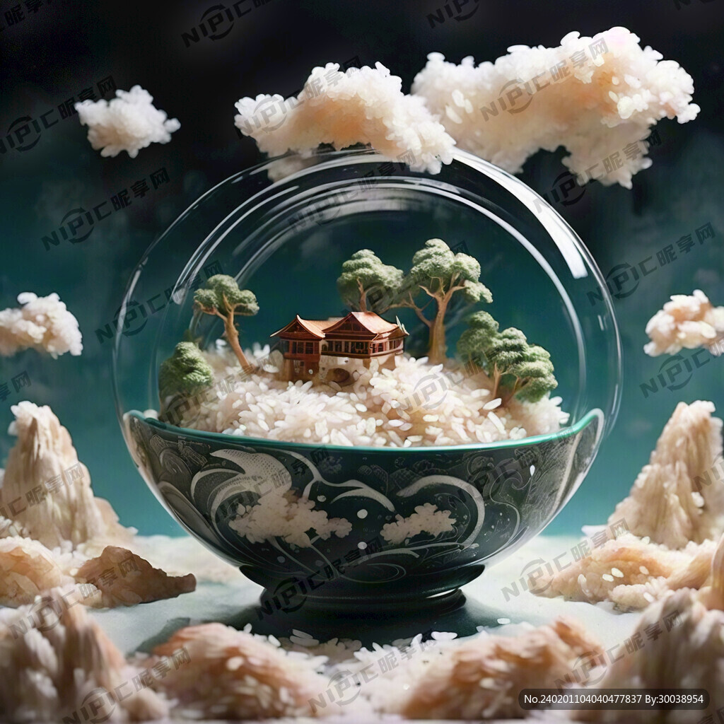 大米 山水 祥云 青色调