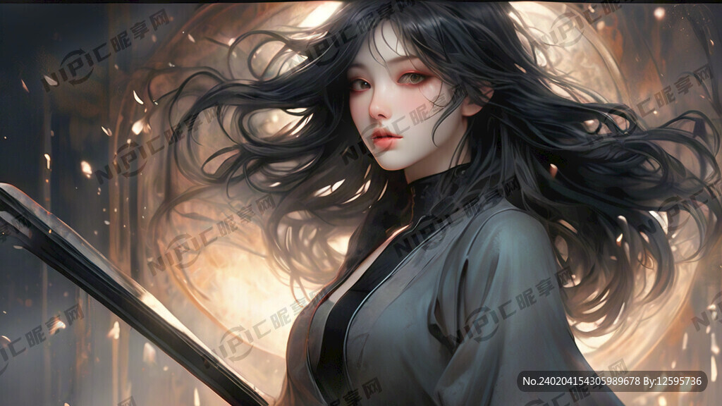 飘逸黑色长发 温柔的眼神 美女