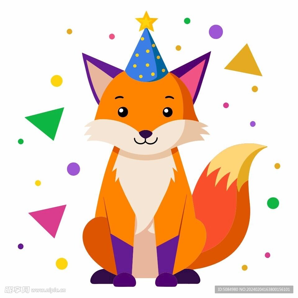 简洁的彩色节日素材狐狸