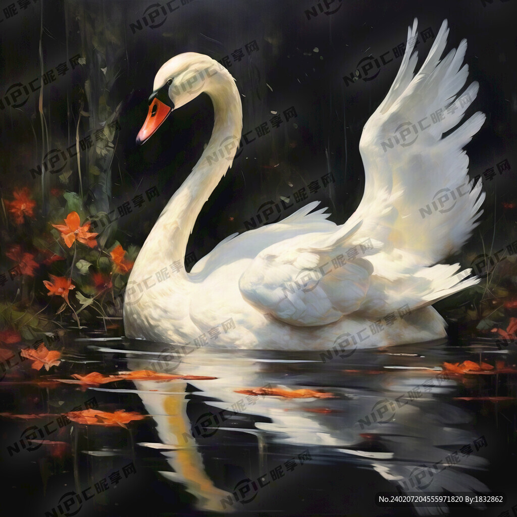 天鹅油画