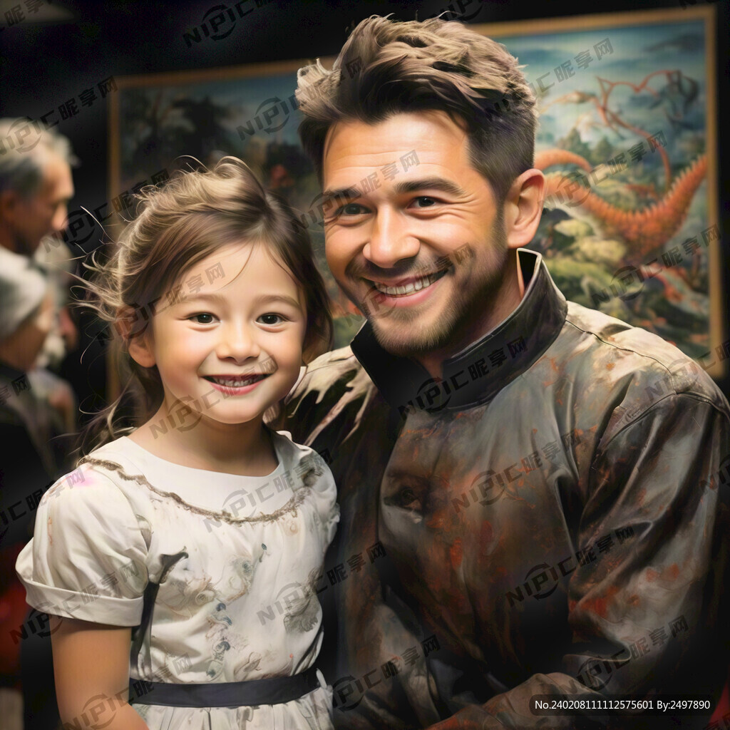 一家三口喜庆洋洋看龙年年画展