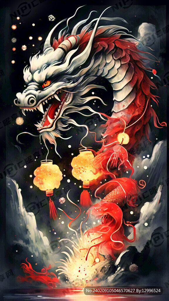 红灯笼 烟花 舞龙 迎龙年新春