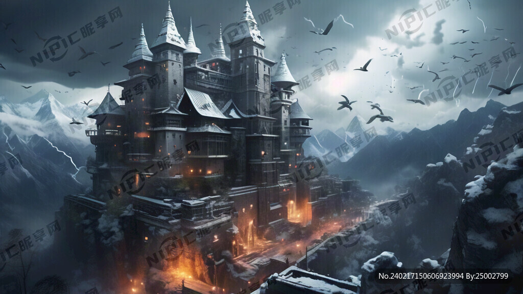 高耸入云的哥特式高楼 阴天