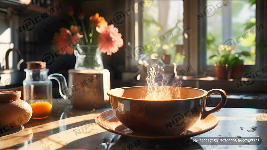 阳光明媚的厨房场景